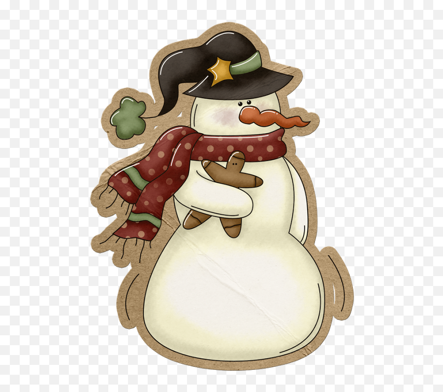 Primitive Snowman And Gingerbread Snowman Clipart - Snowman Emoji,Snowmen Clipart