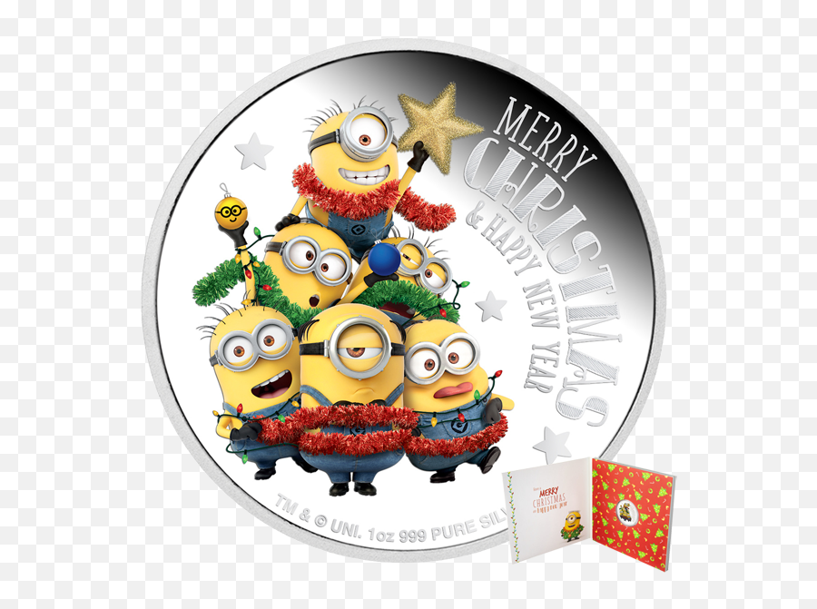 Minions Seasonu0027s Greetings 1oz Silver Proof Coin In Card 2 - Christmas Despicable Me Emoji,Seasons Greetings Clipart