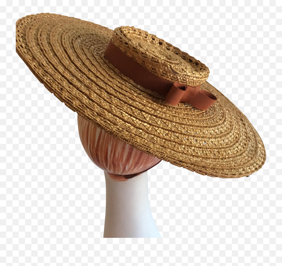 Download New York Creations Wide Brim Tilt Straw Hat 1940s Emoji,Rice Hat Png