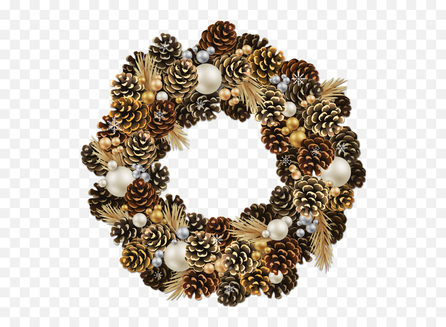 Transparent Christmas Pinecone Wreath With Pearls Clipart - Free Christmas Wreath Transparent Png Emoji,Wreath Clipart