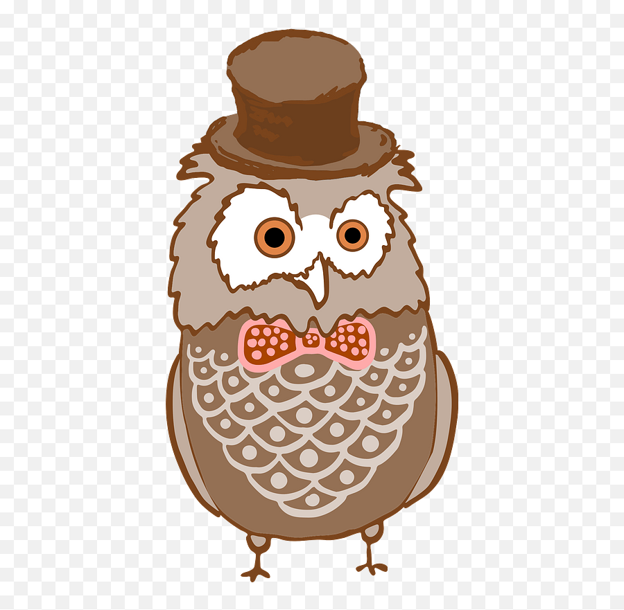 Brown Owl In Bandana Bowtie And Top Hat Clipart Free - Clip Art Emoji,Top Hat Clipart