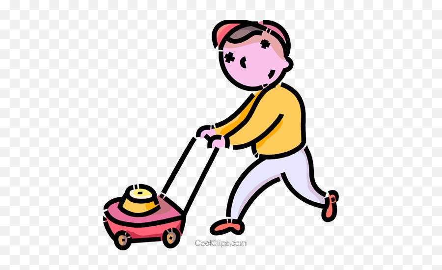 Boy Cutting The Grass Royalty Free Vector Clip Art - Clip Art Emoji,Lawn Mower Clipart