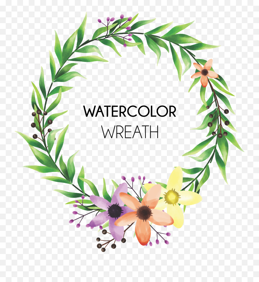 Colorful Flower Frames And Watercolor Style Leaves 673420 Emoji,Watercolor Leaves Png