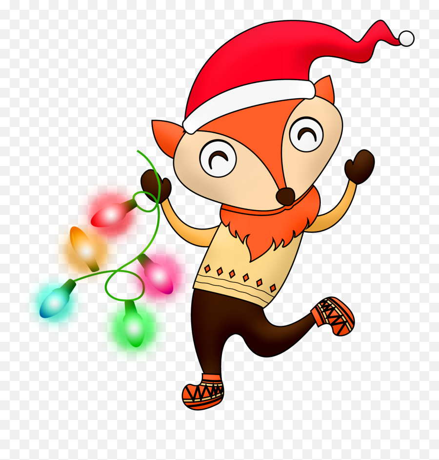 Cartoon Fox In Santa Hat With Garland Free Image Download Emoji,Cartoon Santa Hat Transparent