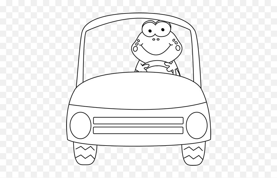 White Frog Driving A Car Clip Art - Black And White Cars Animated Emoji,Car Clipart Black And White