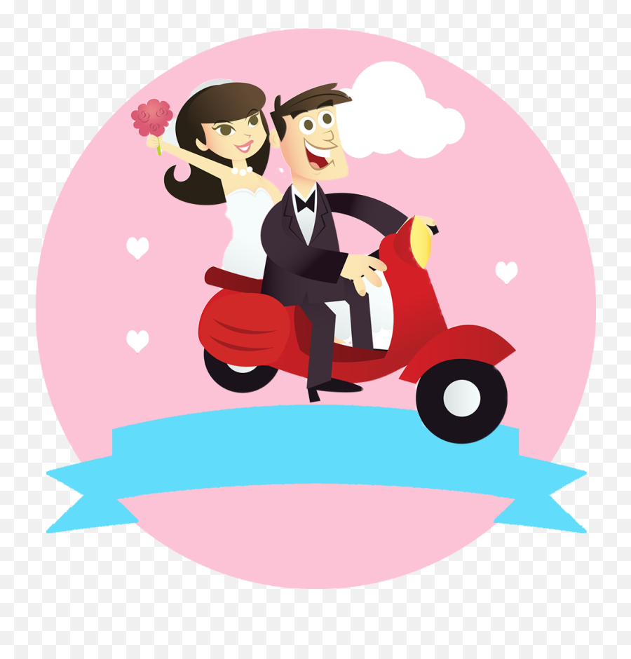 Download Hd Bride And Groom Cartoon Transparent Png Image - Novios En Moto Png Emoji,Bride And Groom Clipart
