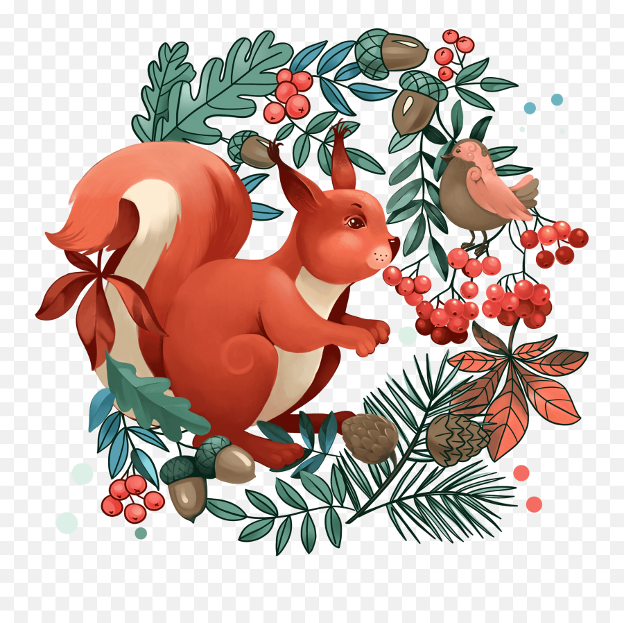 Squirrel In The Forest Clipart - Holly Emoji,Forest Clipart