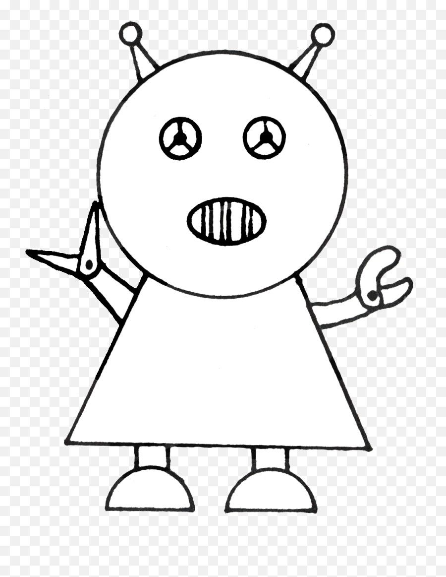 Black And White Drawing Of The Robot Clipart - Fictional Character Emoji,Robot Clipart