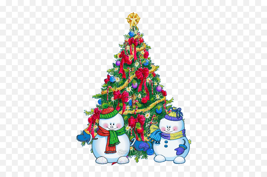 Glitter Christmas Tree With Silly Animated Snowmen - Cute Emoji,Snowmen Clipart