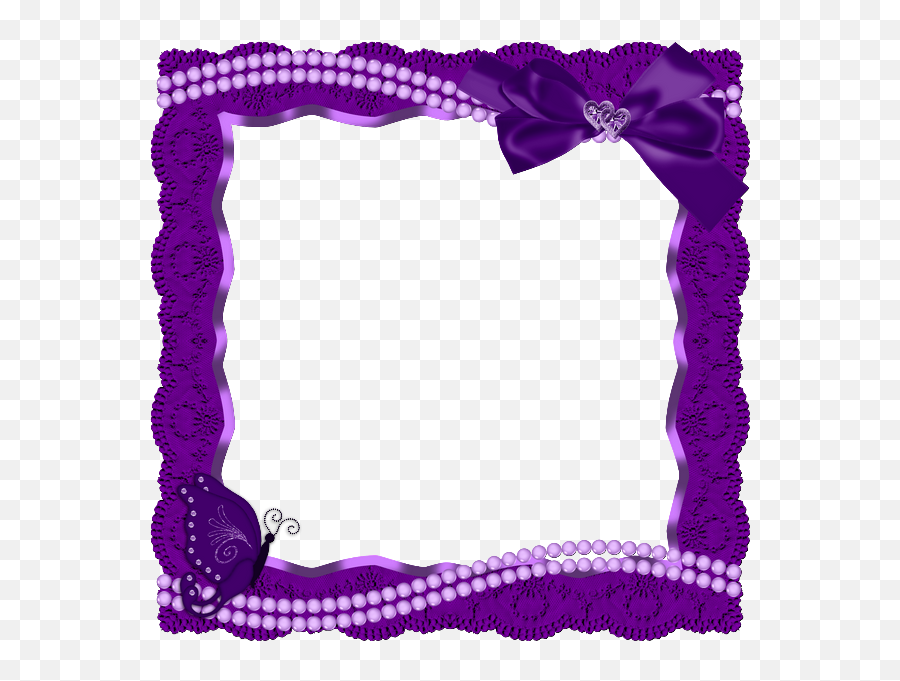 Purple Transparent Frame With Butterfly Ribbon And Pearls - Butterfly Violet Border Design Emoji,Birthday Border Clipart