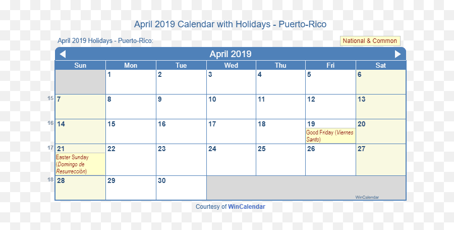 Print Friendly April 2019 Puerto - Rico Calendar For Printing Emoji,Puerto Rico Png