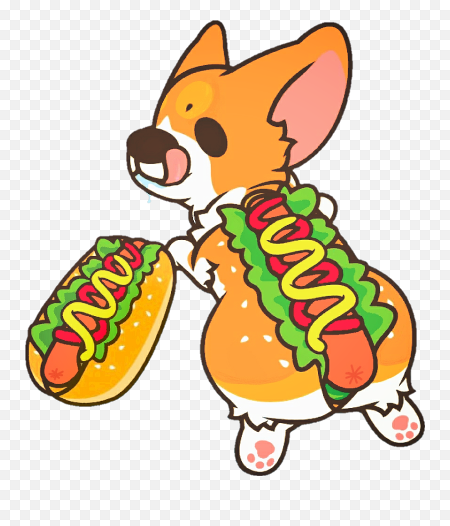 Schotdog Hotdog Corgi Dog Sticker - Cartoon Food Corgi Drawing Emoji,Corgi Clipart