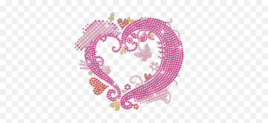 Butterfly Flying In Pink Heart Garden Iron On Rhinestone Transfer Emoji,Butterfly Flying Png