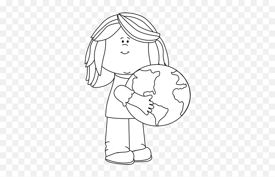 Download Globe Black And White Girl Hugging Earth Clip Art - Child Globe Clipart Black And White Emoji,Earth Clipart