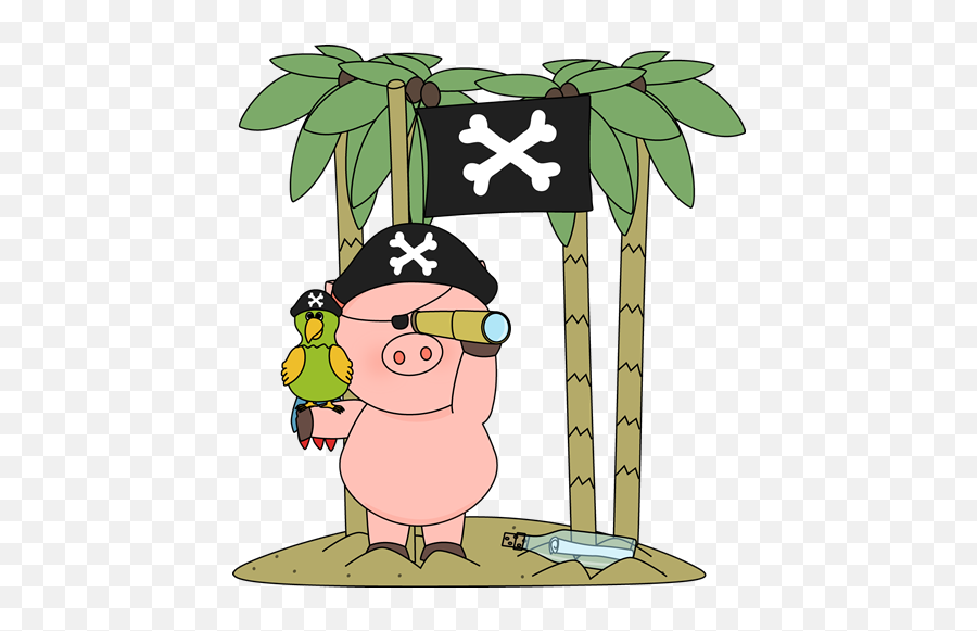 Pig Pirate On An Island Clip Art - Pig Pirate On An Island Cartoon Pig On A Island Emoji,Pigs Clipart