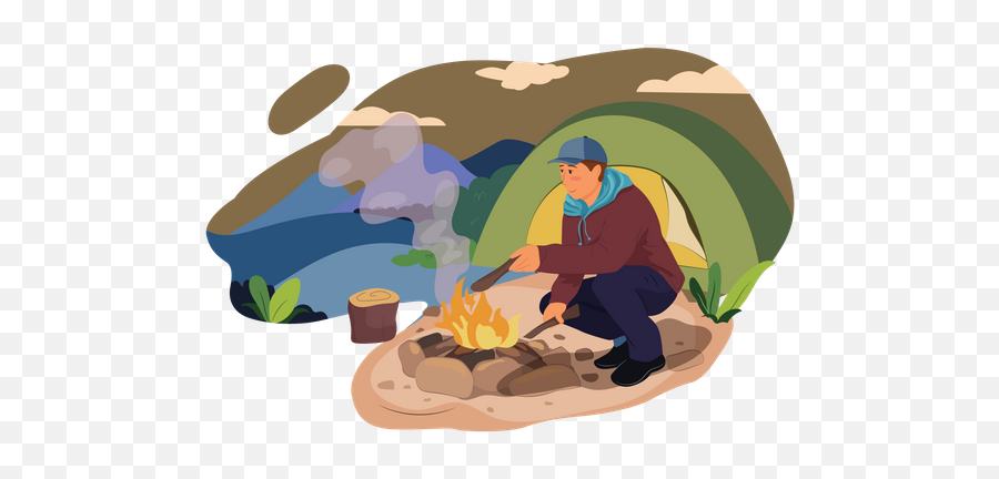 Premium Man Doing Camp Fire Illustration Download In Png U0026 Vector Format - Leisure Emoji,Camp Fire Png
