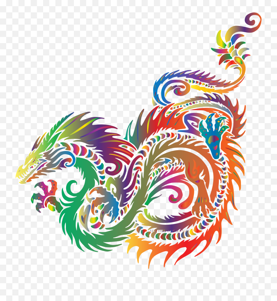 Download Hd Colored Prismatic Dragon Vector Clipart Image - Dragon Vector Full Color Emoji,Chinese Dragon Clipart