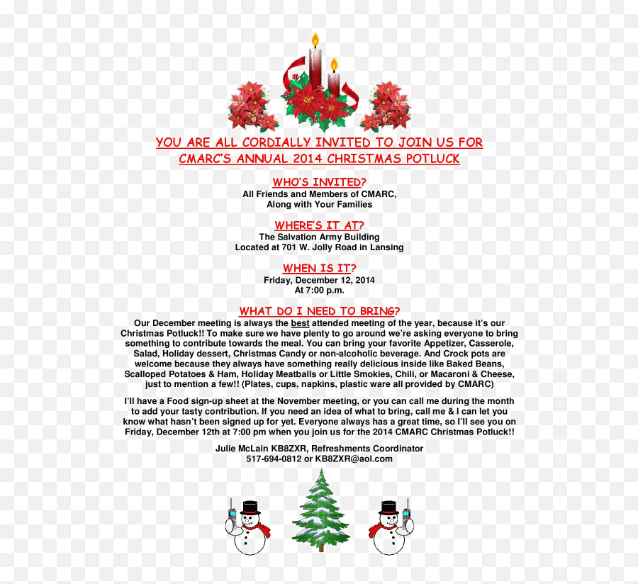 Central Michigan Amateur Radio Club Programs Emoji,Christmas Potluck Clipart