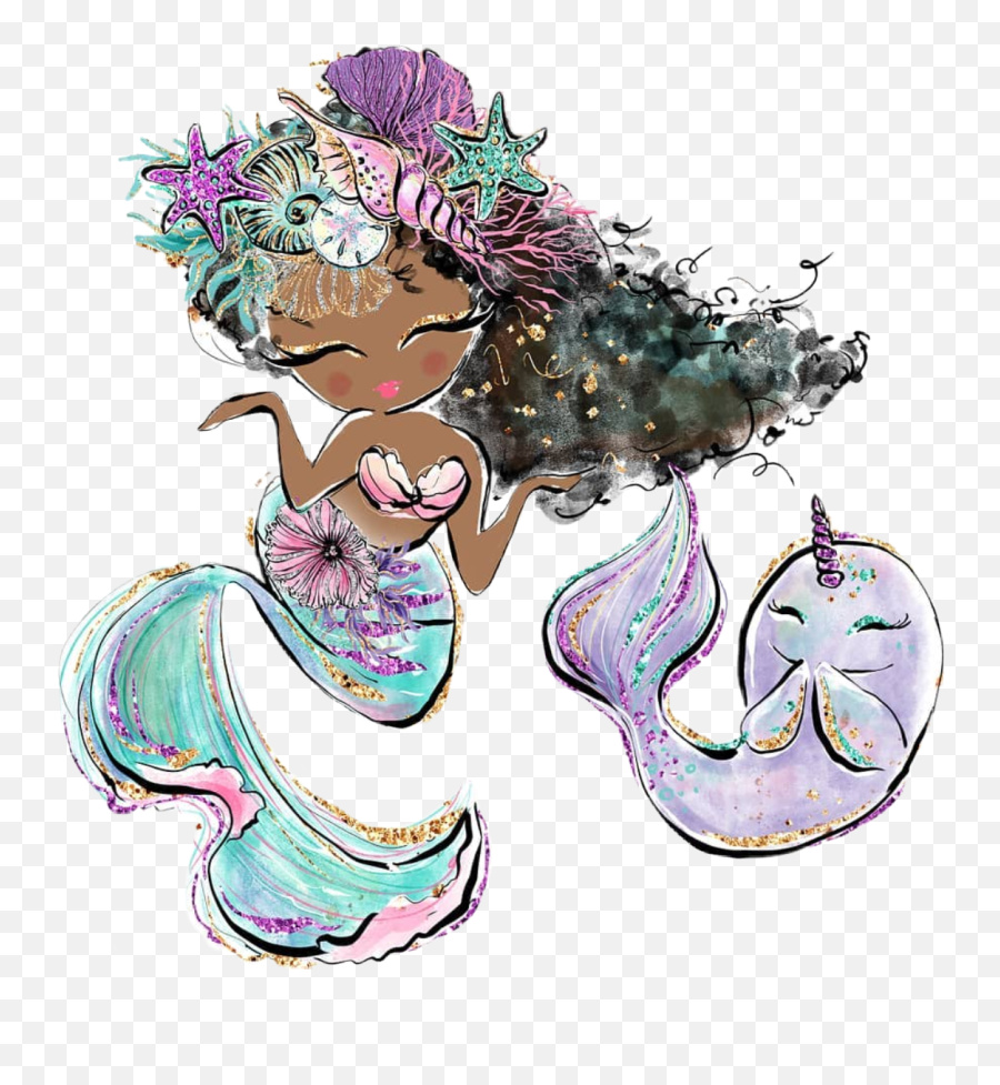 Watercolor Mermaid Narwhal Sticker - Watercolor Mermaid Png Emoji,Narwhal Clipart