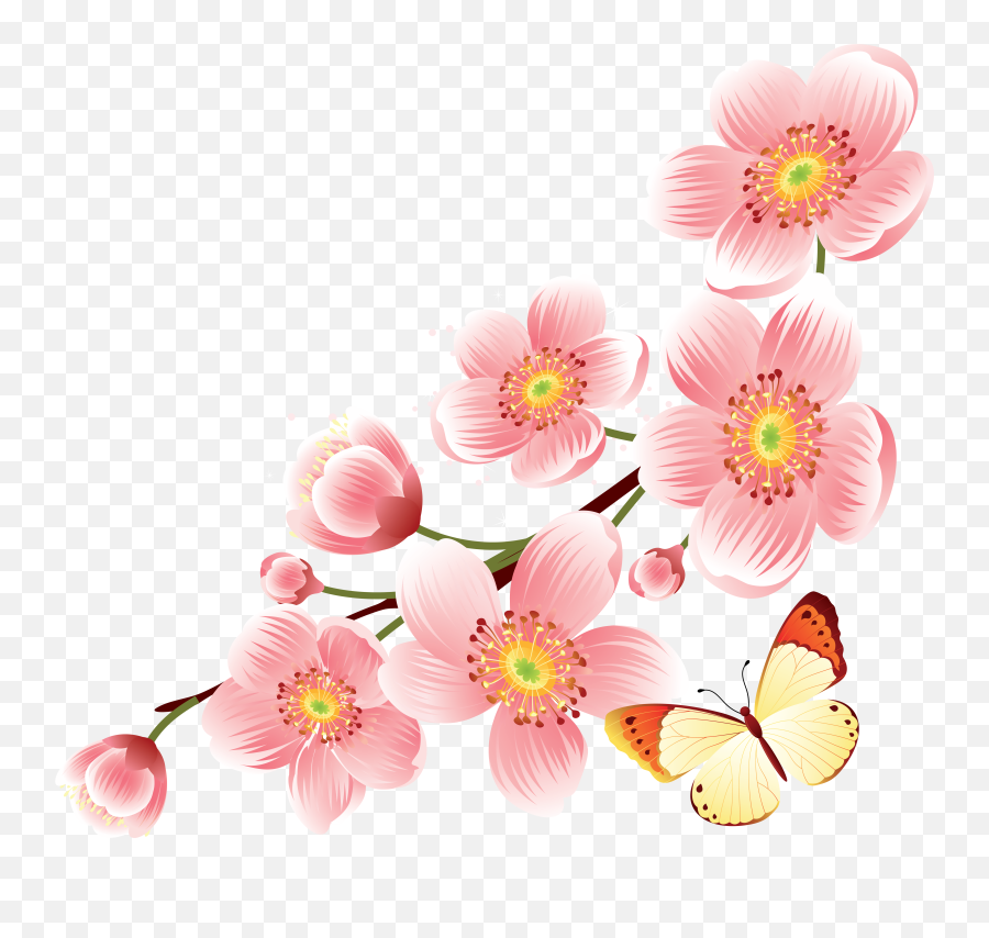Sakura Png - Cherry Blossom With Butterfly Clipart Emoji,Sakura Png
