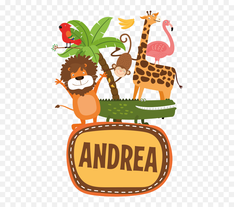Jungle Tree Animals With Name Wild Animal Decal - Tenstickers Emoji,Baby Jungle Animals Clipart