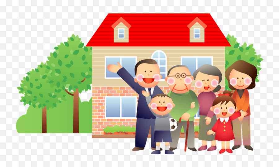 Three Generation Family Outside Their House Clipart Free - Family Outside House Clipart Emoji,Outside Clipart