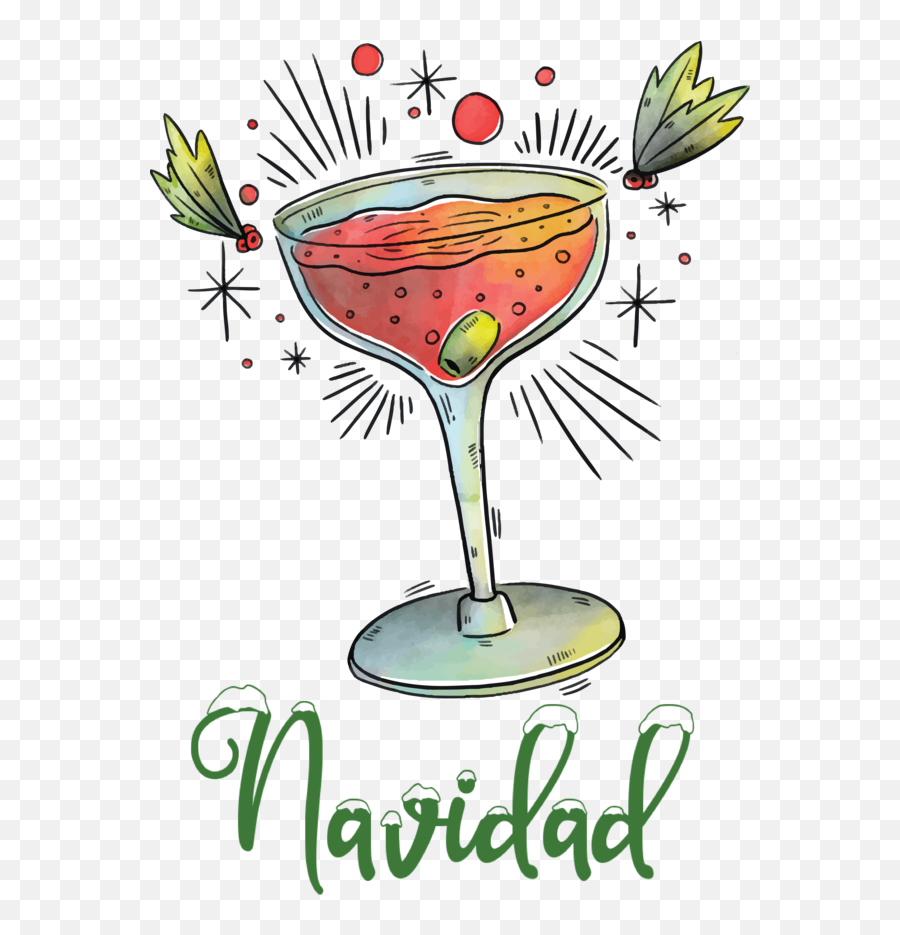 Christmas Line Art Cocktail Glass Design For Feliz Navidad Emoji,Martini Glass Silhouette Png