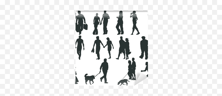 Set Of Walking People Silhouette - Vector Wall Mural U2022 Pixers Emoji,People Walking Dog Png