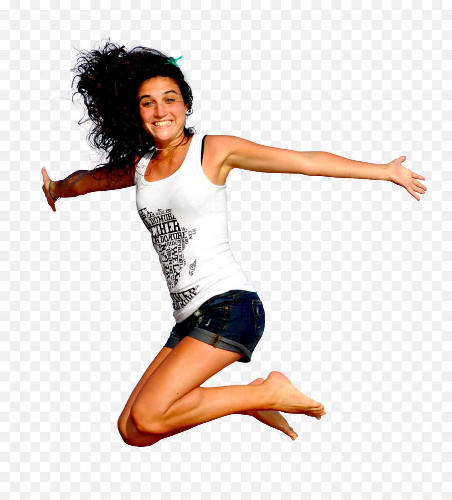 Happy Young Woman Jumping In The Sky - Jumping Happy Girl Png Emoji,Sky Png