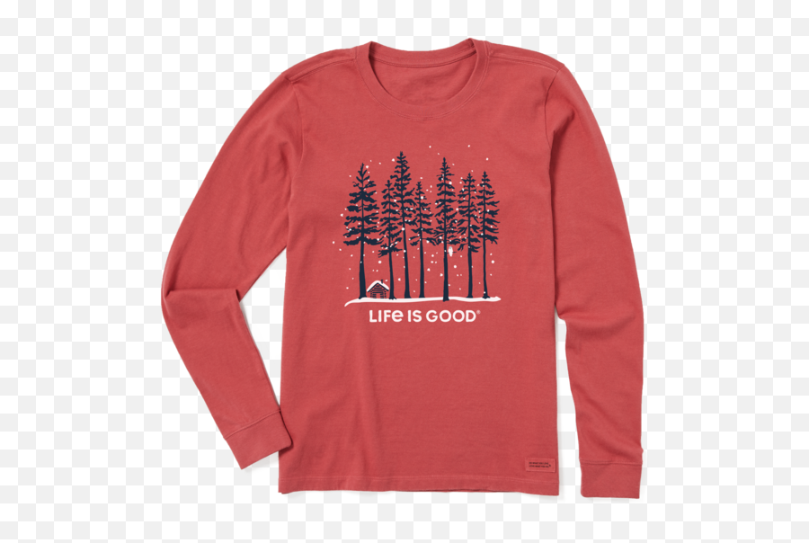 Womens Snowy Owl Tall Pines Long - Long Sleeve Emoji,Life Is Good Logo