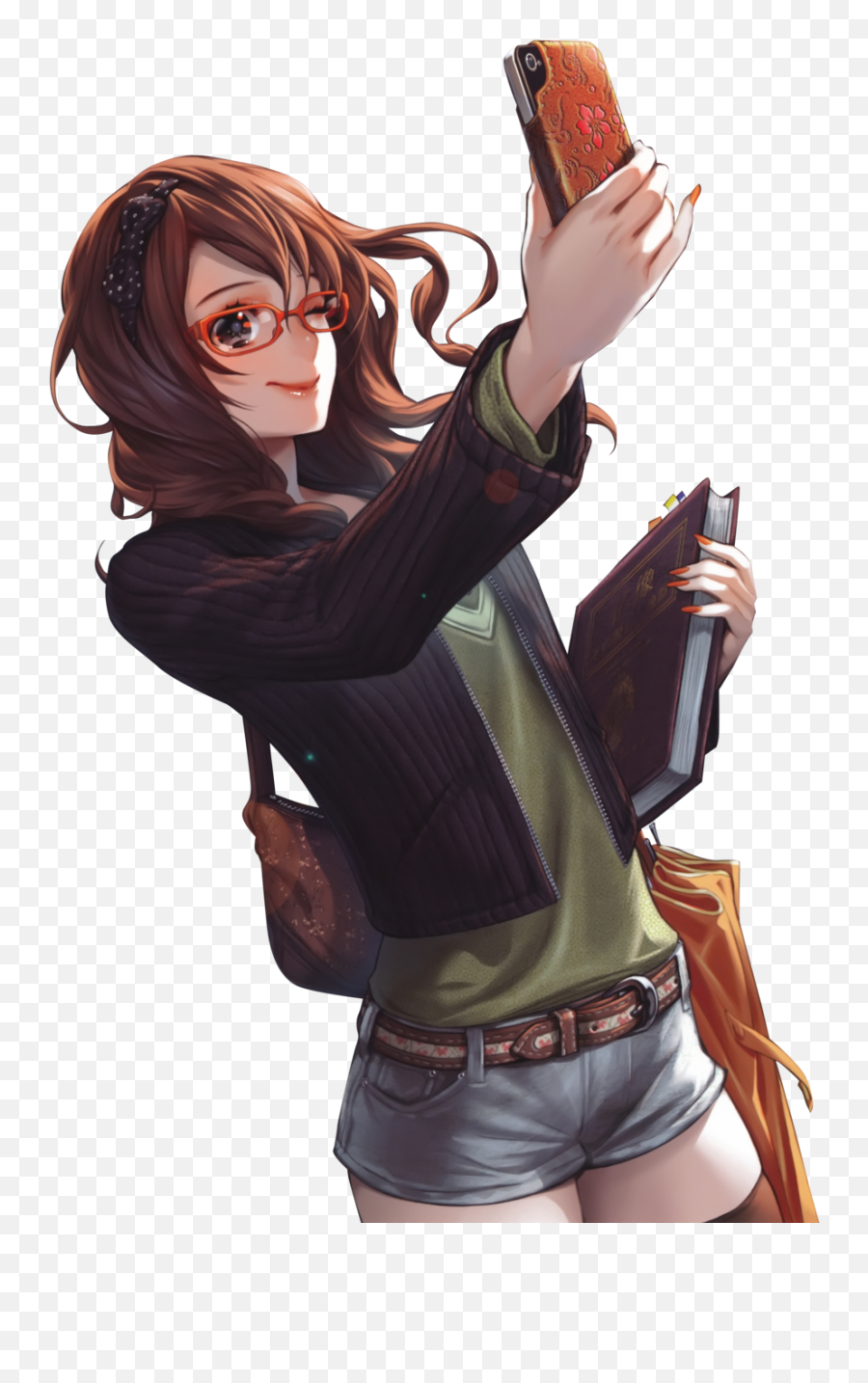 Phone Transparent Png - Brown Hair Anime Girl Emoji,Anime Girl Transparent Background