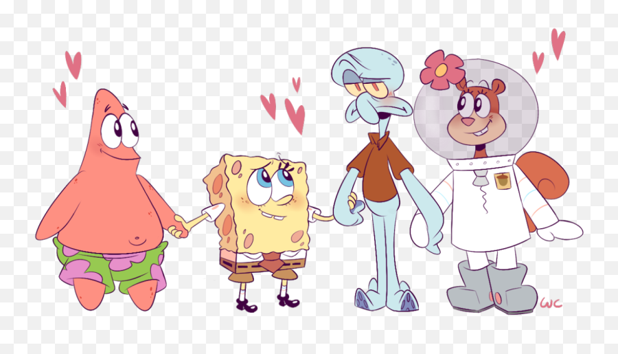 Download Spongebob And Patrick And Squidward And Sandy - Spongebob Mr Krabs Sandy Patrick And Squidward Emoji,Squidward Png