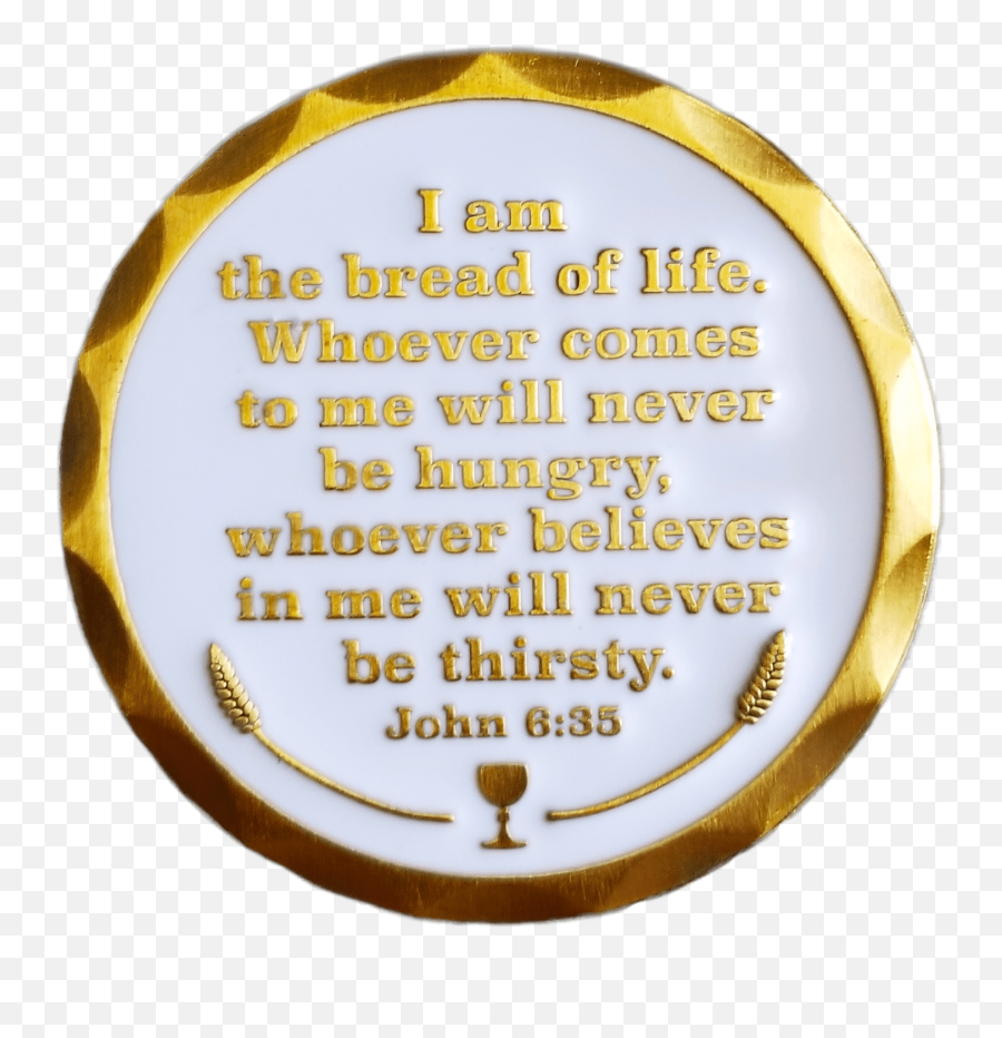 First Communion Gold Plated Christian Challenge Coin - John 146 Emoji,I Am Bread Logo