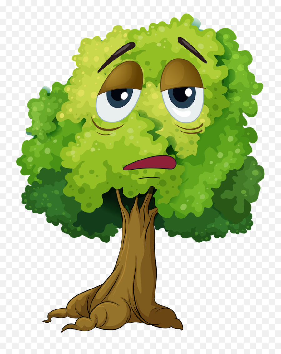 Green Forest Sad Face Tree Clipart - Tree Cartoon Face Png Emoji,Sad Face Clipart