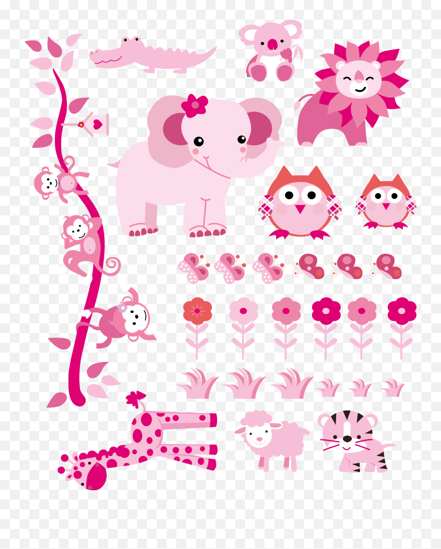 Pink And White Jungle Animals Wild Animal Decal - Tenstickers Emoji,Baby Jungle Animals Clipart