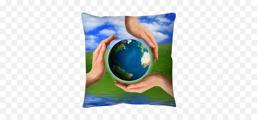 Conceptual Recycling Symbol With Earth Globe Throw Pillow U2022 Pixers - We Live To Change Recycling Hand Globe Emoji,World Globe Png