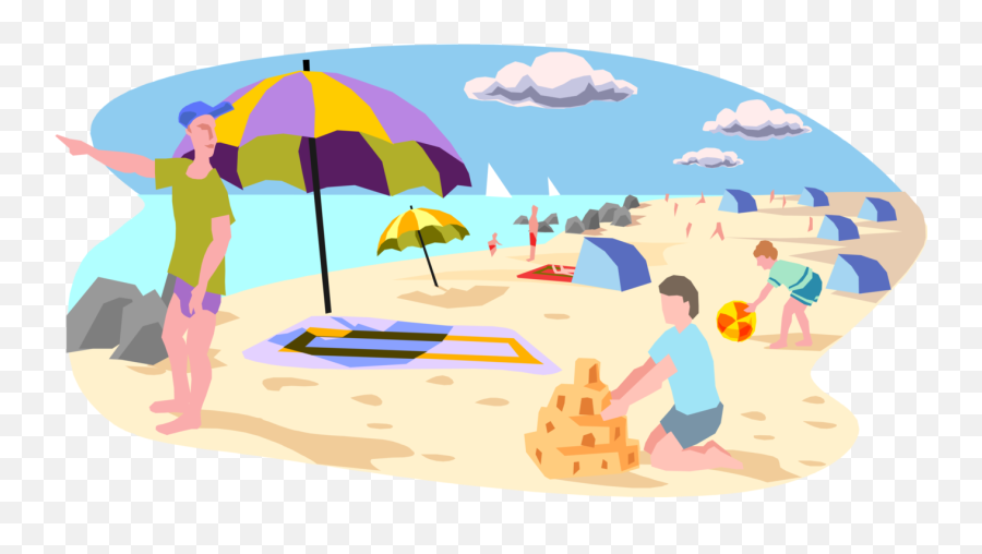 Children Play In The Sand - Vector Image Family A Day At The Beach Emoji,Children Play Clipart