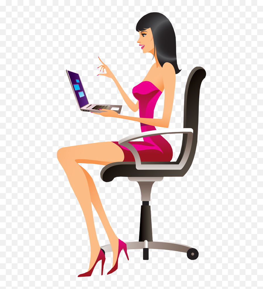 Office Girl Using Laptop Clipart Transparent Png Png Mart - Clipart Girl With Laptop Cartoon Emoji,Laptop Clipart