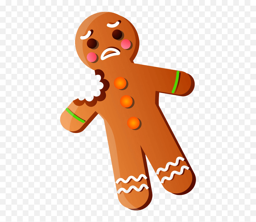 Sad Gingerbread Man With Bite Clipart - Transparent Sad Gingerbread Man Emoji,Gingerbread Man Clipart