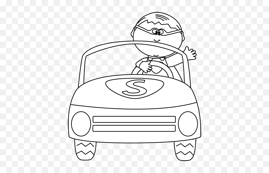 Race Car - Boy In Car Clipart Black And White Transparent Cute Car Clip Art Black And White Emoji,Race Car Clipart