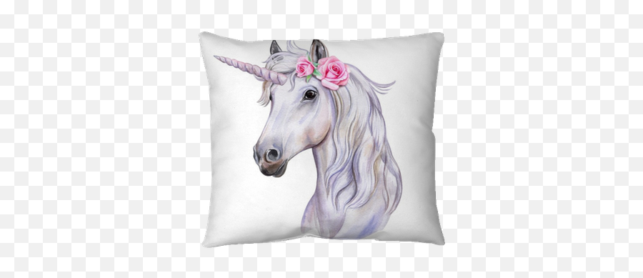 Unicorn With A Wreath Of Flowers White Horse Watercolor Digital Art Illustration Template Clipart Throw Pillow U2022 Pixers - We Live To Change Emoji,Unicorn Head Clipart Black And White