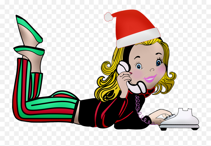 Girl Telephone Christmas Santa - Free Image On Pixabay Emoji,Cartoon Santa Hat Transparent