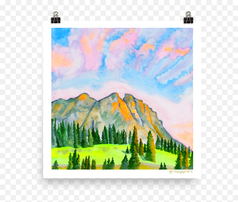 Watercolor Of Sunset Mountains U0026 Pines U2014 Kfostudio Kelly Emoji,Sunset Transparent