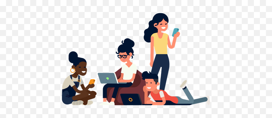 Premium Group Of Diverse People Using Devices Illustration Download In Png U0026 Vector Format - Sharing Emoji,People Talking Clipart