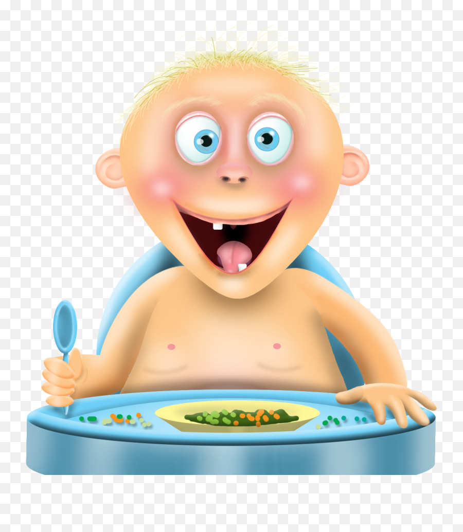 Clipart Of The Smiling Eating Boy White Sitting On The Blue - Baby Feeding Cartoon Emoji,Sitting Clipart