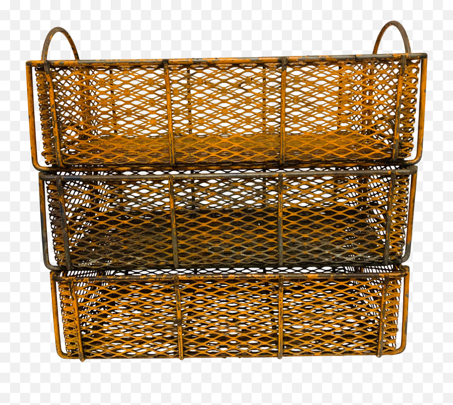 Antique Orange Industrial Steel Metal Basket Crate - Set 3 Large Industrial Steel Basket Emoji,Crate & Barrel Logo