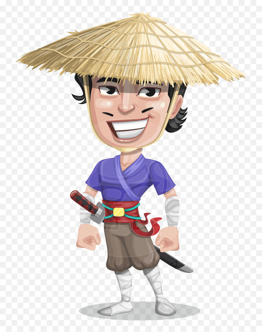 Samurai With Straw Hat Cartoon Vector Character Graphicmama Emoji,Straw Hat Png