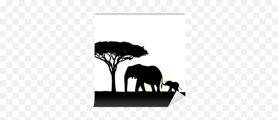 African Elephant With Baby Silhouette Wall Mural U2022 Pixers - We Live To Change Elephant Silhouette Free Emoji,Baby Silhouette Png