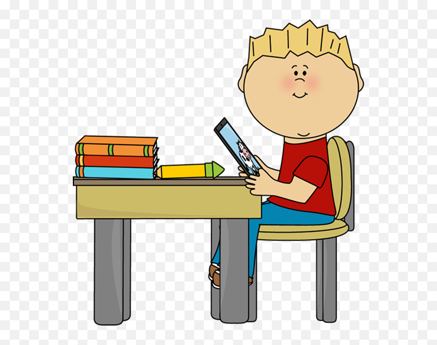 Boy Sitting At School Desk With A - Sitting At Desk Clipart Emoji,Desk Clipart