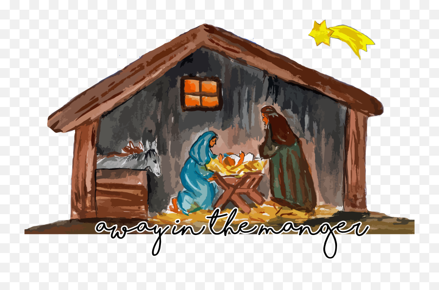 Christmas Manger Scene Banner Library - Nativity Scene Away In A Manger Clipart Emoji,Nativity Clipart